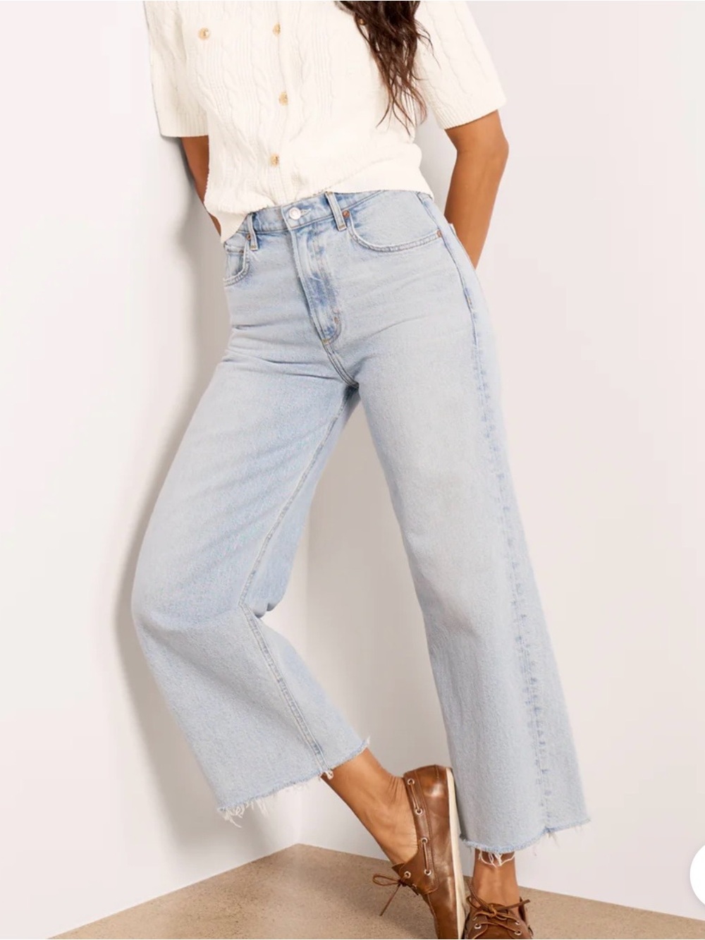 Agolde Light Blue High-Rise Cropped Wide-Leg Jeans